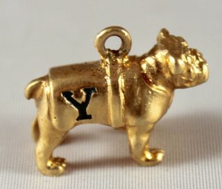 Vintage 14 Karat Yellow Gold Enamel Yale Bulldog Charm Pendant