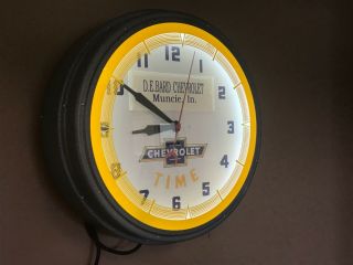 VINTAGE CHEVROLET TME NEON CLOCK,  RESTORED, .  D.  E.  BARD,  MNCIE IN. 4