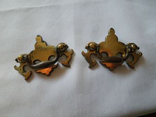 Set Of 2 Vintage Solid Brass Drawer Pulls Ornate Design 2 " Centers Kbc 1 900