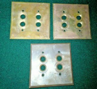 One Vintage Double Brass Push Button Light Switch Plate Cover (1404)