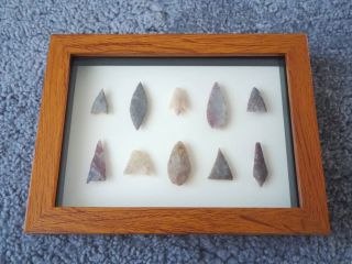 Neolithic Arrowheads In 3d Picture Frame,  Authentic Artifacts 4000bc (0151)