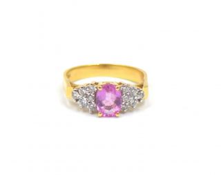 Vintage Levian Pink Sapphire Diamond Ring 18k Gold Size 7.  25 Designer Signed