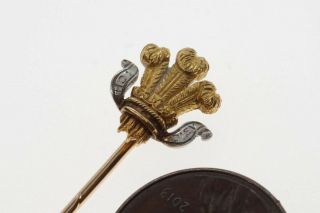 Antique 15k Gold Royal Presentation Prince Of Wales Feathers Stickpin C1910