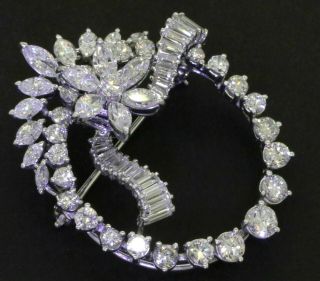 Vintage 1950s Heavy Platinum 6.  0ctw Vs Diamond En Tremblant Flower Circle Brooch
