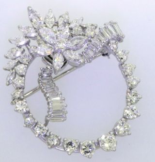 Vintage 1950s heavy Platinum 6.  0CTW VS diamond en tremblant flower circle brooch 2