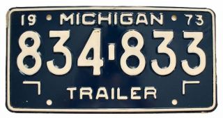 Vintage Michigan 1973 Trailer License Plate,  Airstream Shasta Kenskill