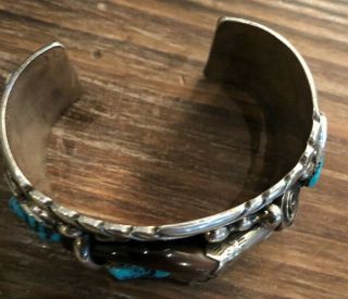 Vintage Navajo Sterling Silver Turquoise Coral Claw Bracelet 6