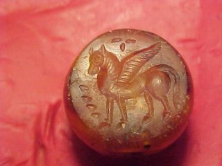 Sasanian Dome Seal Of Carnelian (winged Horse) Circa 224 - 642 Ad.