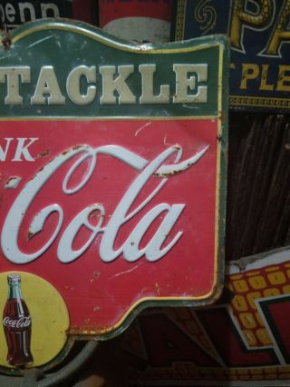 vintage old Coke cola metal sign gas station general store bait tackle fishing 2