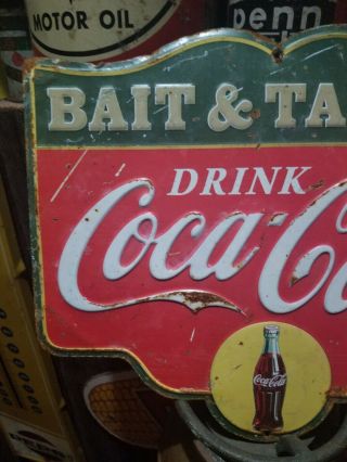 vintage old Coke cola metal sign gas station general store bait tackle fishing 3