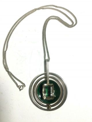 David Anderson Norway Sterling Silver Green Enamel Large Necklace Pendant