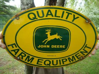 Vintage 1954 John Deere Quality Farm Equipment Porcelain Enamel Sign