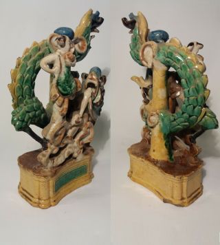 Antique Chinese Famille Verte Porcelain Dragon & Boy Statue /Group KANGXI PERIOD 2