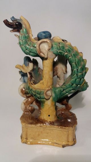Antique Chinese Famille Verte Porcelain Dragon & Boy Statue /Group KANGXI PERIOD 3