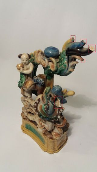 Antique Chinese Famille Verte Porcelain Dragon & Boy Statue /Group KANGXI PERIOD 5