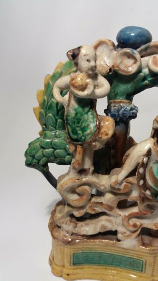 Antique Chinese Famille Verte Porcelain Dragon & Boy Statue /Group KANGXI PERIOD 7