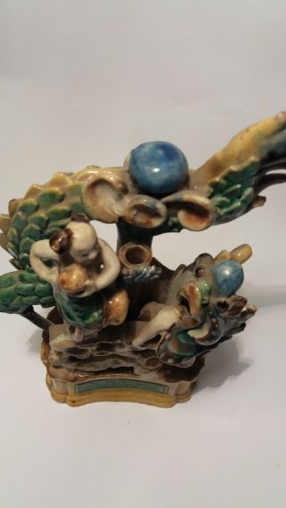 Antique Chinese Famille Verte Porcelain Dragon & Boy Statue /Group KANGXI PERIOD 8