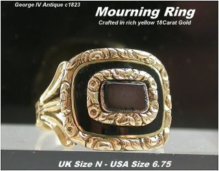 Antique Mourning Ring Size N George Iv C1823 18ct Gold Rare