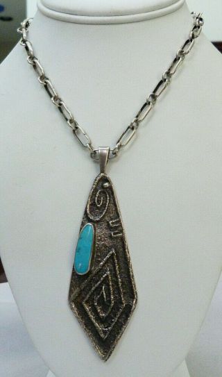 Vtg Preston Monongye Hopi Sterling Silver Turquoise Large Pendant Necklace Ihmss