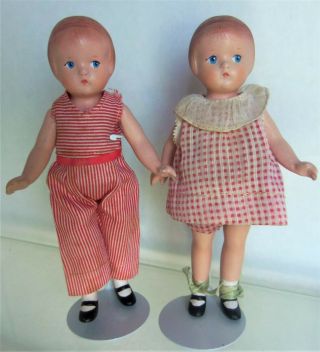 Effanbee 5.  5 " Wee Patsy Boy & Girl 1935 Composition Dolls,  Outfits