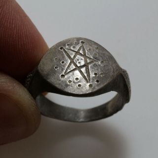 Museum Quality Roman Silver Ring Decorated With Pend - Alpha Circa 100 - 300 Ad