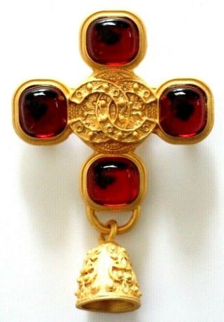 Vtg Chanel Cc 2002 Authentic Gripoix Cabochon Jeweled Maltese Cross Brooch