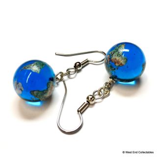 15mm Earth Globe World Marble Earrings Celestial Jewellery - Astronomy Space