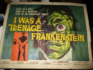 I Was A Teenage Frankenstein Vintage Half Sheet 22x28 Poster Universal Monsters