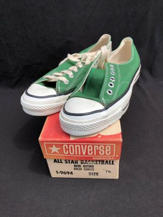 Vintage Converse Chuck Taylor Green Oxford All Star Shoes Sz 7.  5 Deadstock 70s
