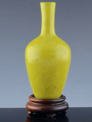 19thc Vibrant Chinese Imperial Yellow Gu Crackle Glaze Bottle Vase Daoguang