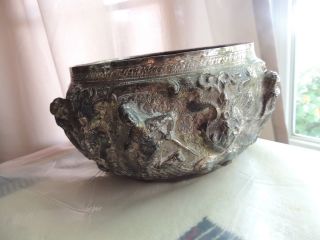 Burmese India Solid Asian Silver Hand Made Embossed Bowl 785g