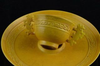 VRY RARE CHINESE IMPERIAL GUANGXU MARK & PERIOD YELLOW GLAZE WINE CUP DISH STAND 4