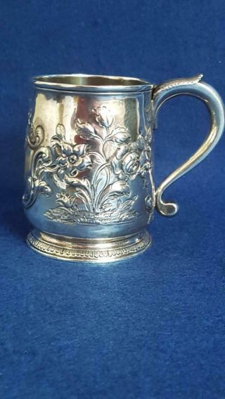 V Rare Early George Ii Repoussé Sterling Silver Beer Tankard London 1729 212g