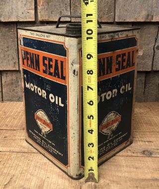Vintage PENN SEAL Motor Oil Sterling Oil 2 Gallon Gas Station Metal Can Sign 11