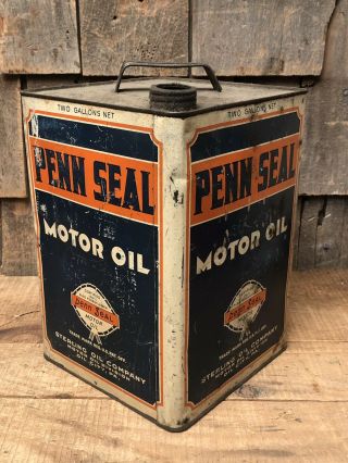 Vintage PENN SEAL Motor Oil Sterling Oil 2 Gallon Gas Station Metal Can Sign 2
