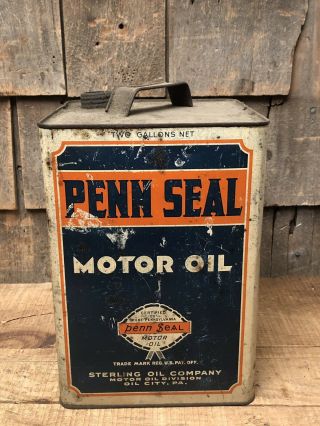 Vintage PENN SEAL Motor Oil Sterling Oil 2 Gallon Gas Station Metal Can Sign 4