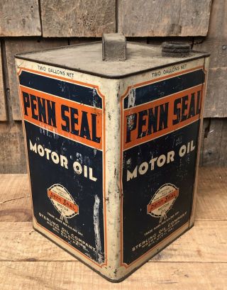 Vintage PENN SEAL Motor Oil Sterling Oil 2 Gallon Gas Station Metal Can Sign 6