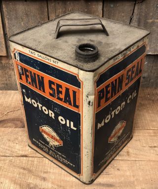 Vintage PENN SEAL Motor Oil Sterling Oil 2 Gallon Gas Station Metal Can Sign 8