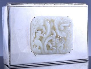 Exceptonal Edward Farmer Sterling Silver Box Chinese Yuan Ming White Jade Plaque