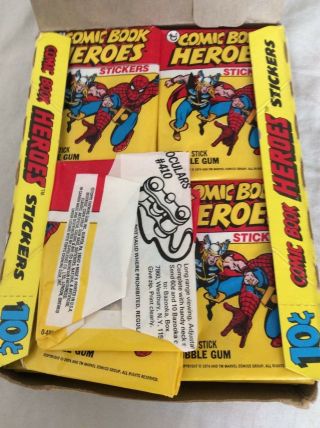 Vintage 1975 Topps Marvel Comic Book Heroes - Display Box,  Stickers,  Checklist 6