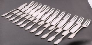 Antique Puiforcat French All Sterling Silver Fish Service 24 Pc Empire - Swan