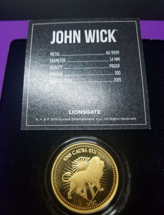 Rare John Wick 1 Oz Proof Gold Coin - Only 100 Made.  9999 Fine Gold