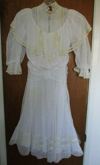 Antique Victorian Edwardian Lace Wedding Dress,  High Collar,  Silk Ribbons,  Tulle