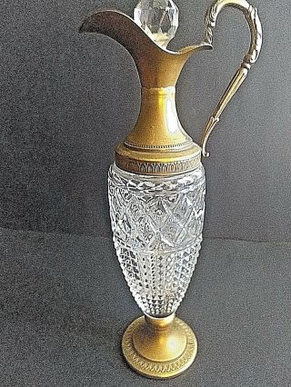 Vintage Italian Plated Ewer Pitcher With Stopper Made In Italy 15 " Tall