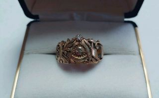 Vintage Mens Size 10.  5 Masonic Ring 14k Gold W/diamond Artcarved Freemasonry