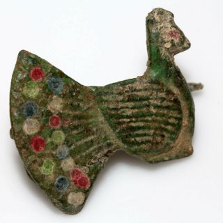 Very Rare Roman Bronze Enamel Phoenix Fibula Brooch Circa 200 - 300 Ad