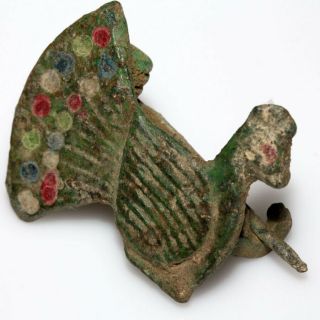 VERY RARE ROMAN BRONZE ENAMEL PHOENIX FIBULA BROOCH CIRCA 200 - 300 AD 2