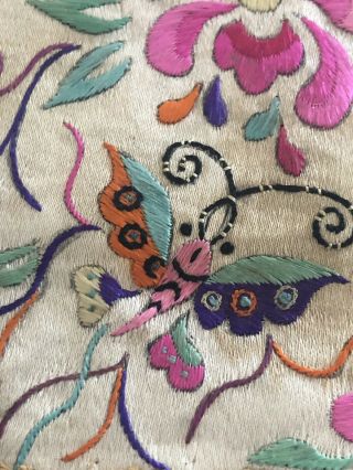 Antique Chinese Silk Panel Patch Tapestry HAND EMBROIDERED BUTTERFLY Flowers 3