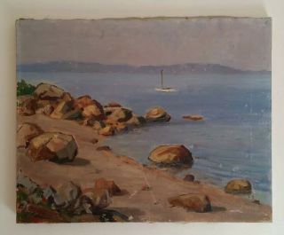Vintage American School Seascape Nautical Oil On Canvas East Coast Seashore Art