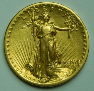 1907 Saint Gaudens High Relief Gold $20 Double Eagle Au,  Key Date Rare Gold Coin
